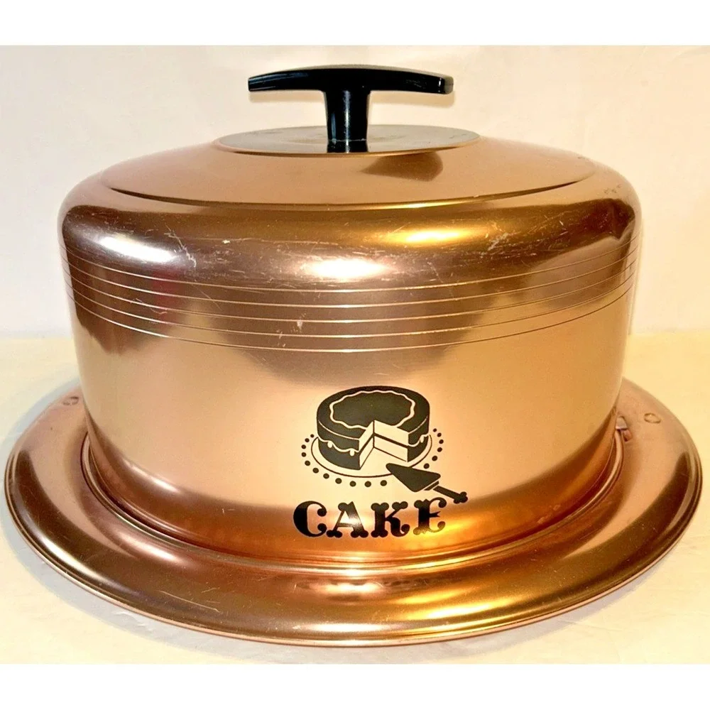Vintage West Bend 1950s Rose Copper Metal locking Cake Carrier‎ 14.5